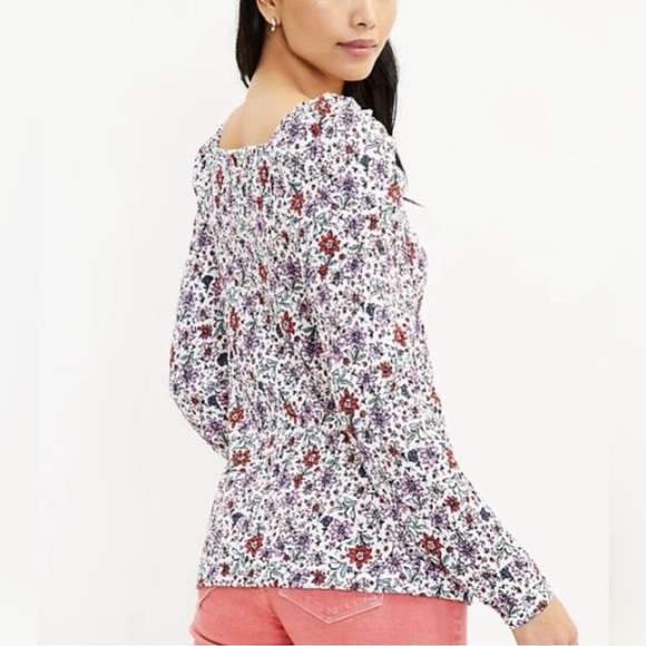 LOFT Bloom Smocked Square Neck Top Long Sleeves Size Small NWTs - Picture 5 of 5
